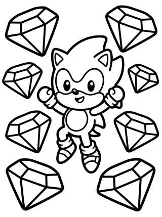 Desenho de Súper Sonic con las Esmeraldas del Caos para colorir e imprimir grátis