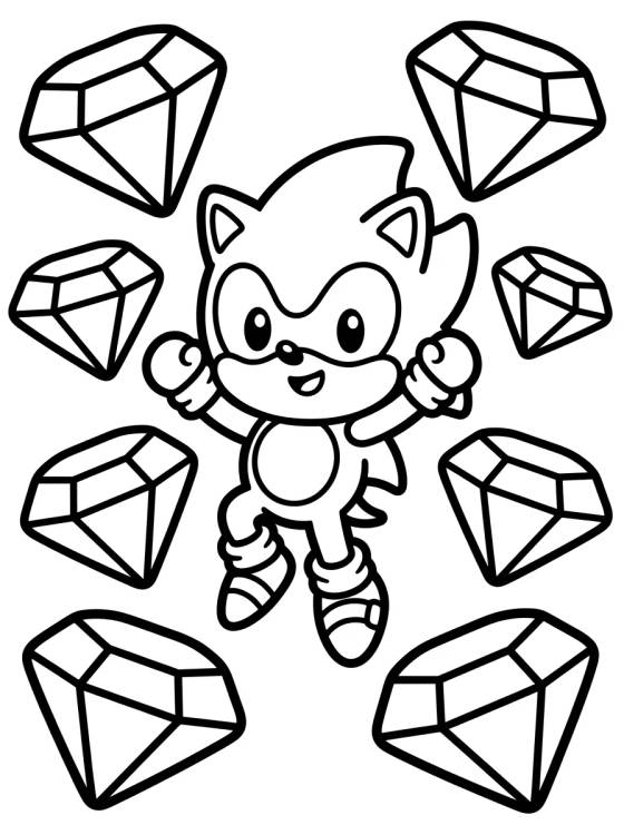 Desenho de Súper Sonic con las Esmeraldas del Caos para colorir e imprimir grátis