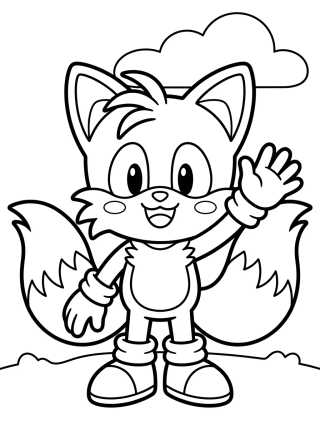 Desenho de Tails Saludando Tierno para colorir e imprimir grátis