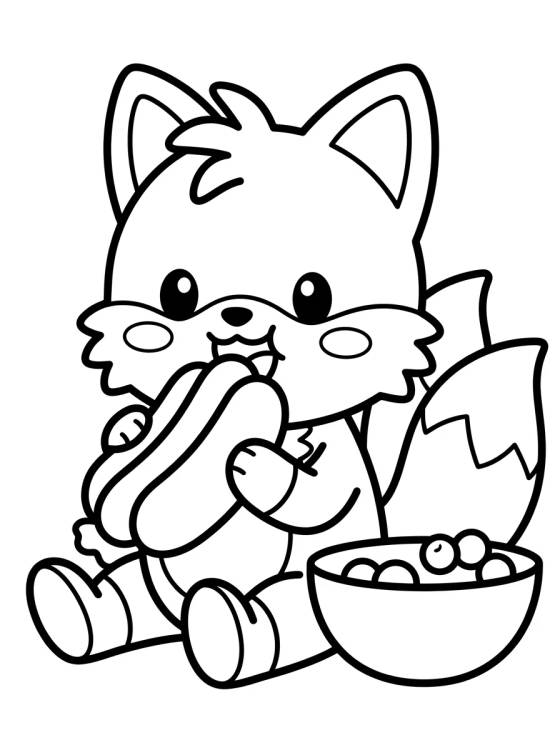 Desenho de Tails Comiendo una Merienda Tierna para colorir e imprimir grátis