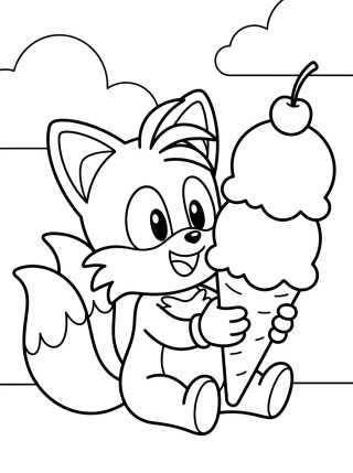 Desenho de Tails Comiendo Helado para colorir e imprimir grátis