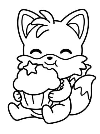 Desenho de Tails Comiendo un Cupcake Lindo para colorir e imprimir grátis