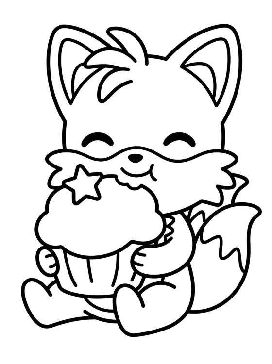 Desenho de Tails Comiendo un Cupcake Lindo para colorir e imprimir grátis