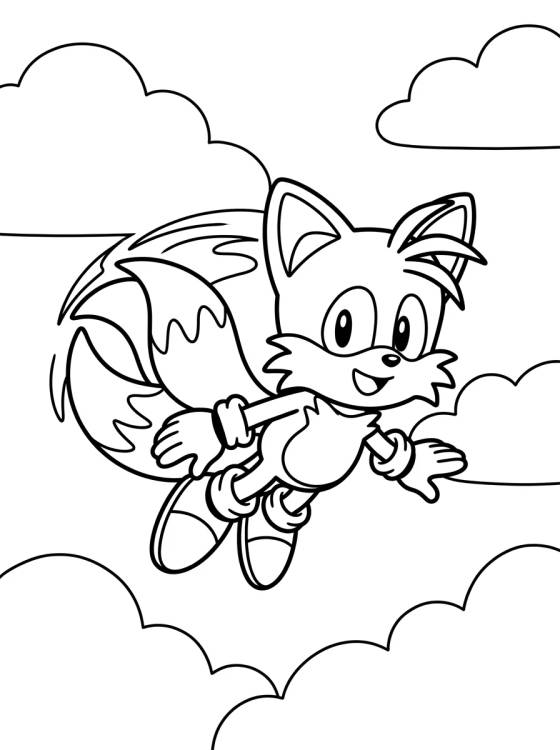 Desenho de Tails Volando Feliz para colorir e imprimir grátis