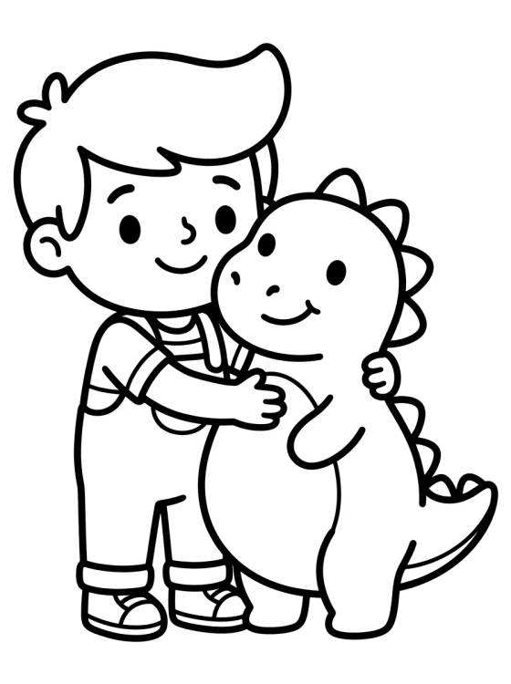 Desenho de Tito Abrazando al Dinosaurio para colorir e imprimir grátis
