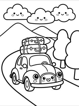 Desenho de Coche Lindo en Carretera de Montaña para colorir e imprimir grátis