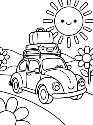 Desenho de Coche Escarabajo en Viaje de Carretera para colorir e imprimir grátis