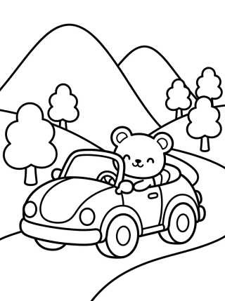 Desenho de Coche en la Carretera con Animalitos para colorir e imprimir grátis