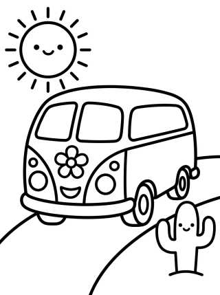 Desenho de Kombi Linda en una Aventura de Viaje para colorir e imprimir grátis