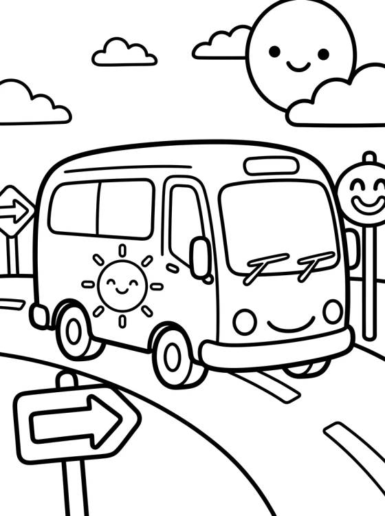 Desenho de Autobús de Viaje en la Carretera para colorir e imprimir grátis