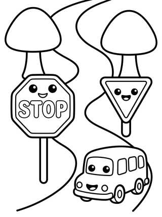 Desenho de Señales de Tránsito y Carretera Divertida para colorir e imprimir grátis