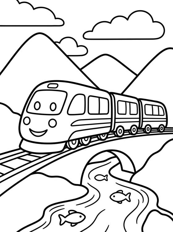 Desenho de Tren de Pasajeros en las Montañas para colorir e imprimir grátis
