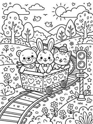 Desenho de Vagón de Tren con Animalitos Tiernos para colorir e imprimir grátis