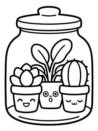 Desenho de Mini Terrario de Plantitas Kawaii para colorir e imprimir grátis