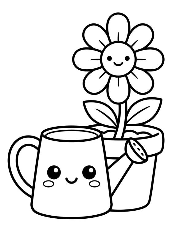 Desenho de Maceta de Flores y Regadera para colorir e imprimir grátis