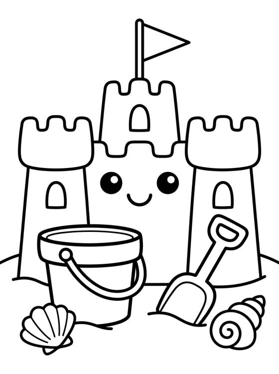 Desenho de Castillo de Arena en la Playa para colorir e imprimir grátis