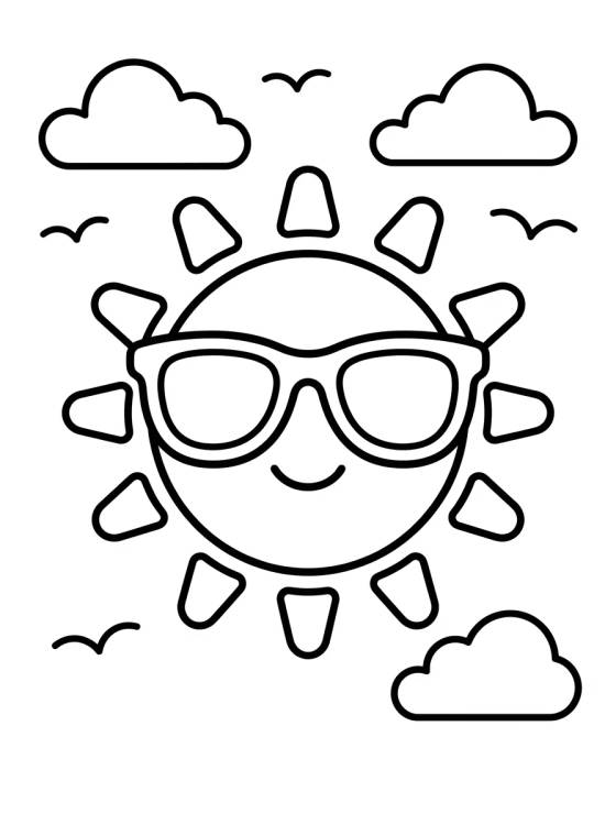 Desenho de Sol Sonriente con Gafas de Sol para colorir e imprimir grátis