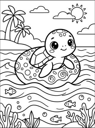 Desenho de Tortuguita con Flotador en el Mar para colorir e imprimir grátis