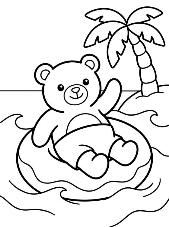 Desenho de Osito Lindo en Flotador de Verano para colorir e imprimir grátis