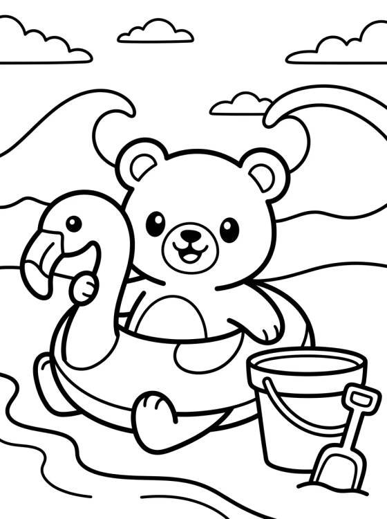 Desenho de Osito en la Playa con Flotador para colorir e imprimir grátis